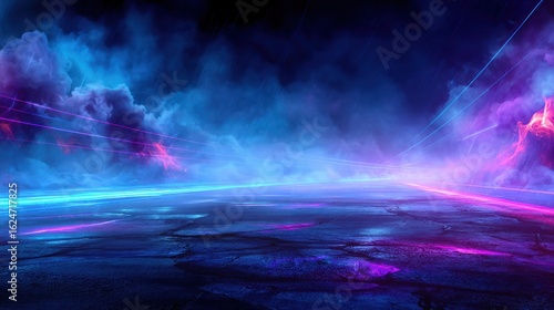 Futuristic Cyberpunk Cityscape with Neon Lights Fog and Rain Streaks for a Dramatic Effect