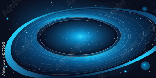 An elegant digital design features a blue spiral vector illustration with a glowing star and a subtle swirl pattern