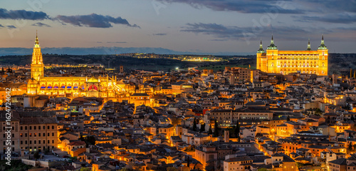  Spain. Toledo with Alcazar castle at sunset, Castilla-La Mancha