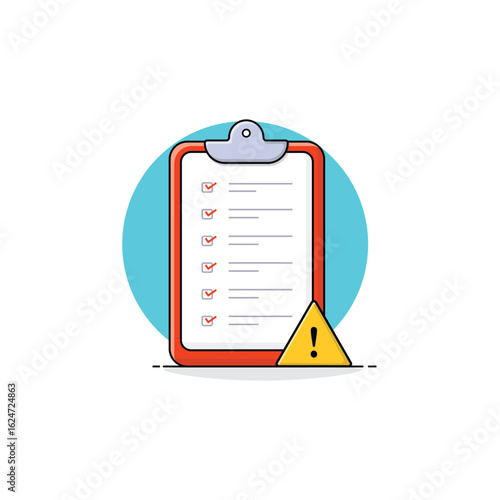Clipboard with Document and Danger Sign Vector Illustration. Risk Assessment Concept Design