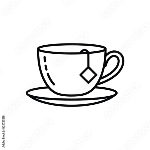 Simple line art icon of a tea cup with a tea bag
