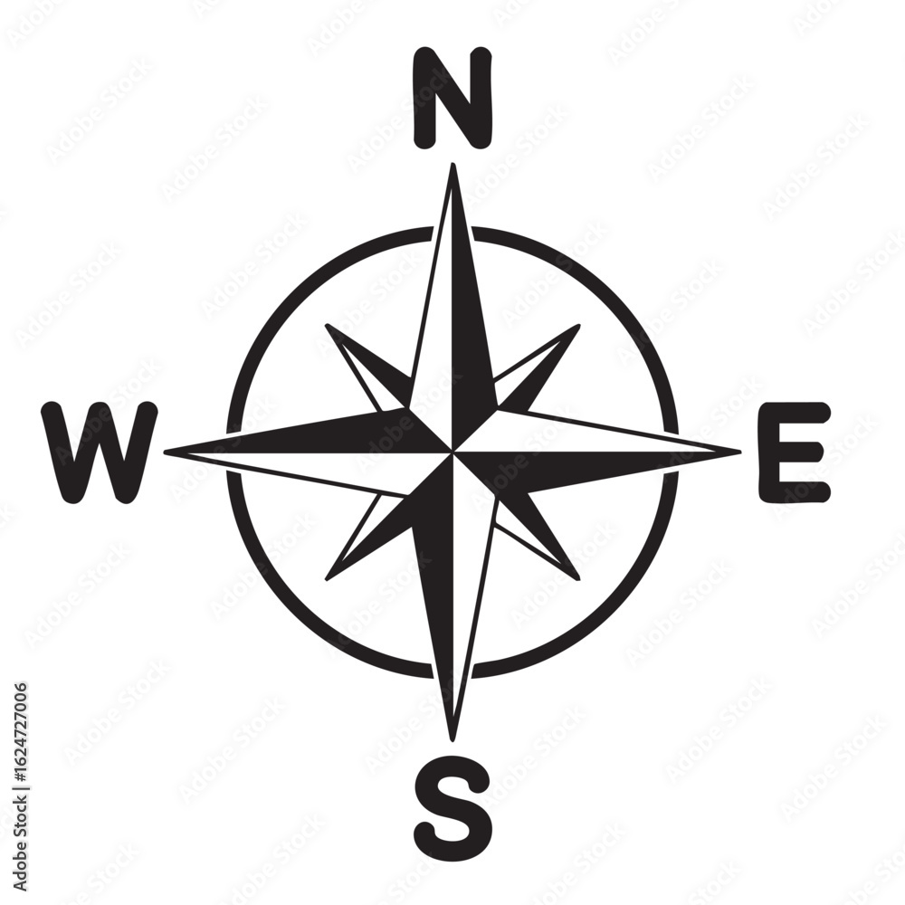 Naklejka premium Black and white compass rose with cardinal directions navigation north