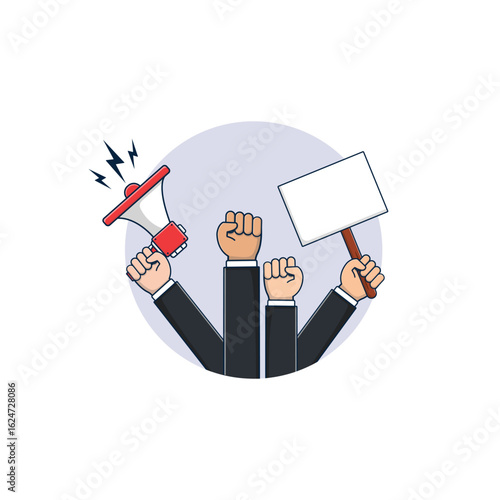 People Protesting with Placard and Megaphone Vector Illustration. Protest Concept Design