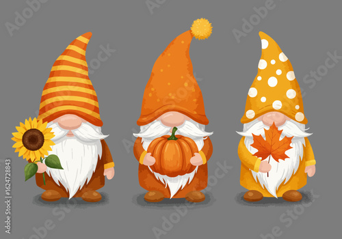 Whimsical Autumn Gnomes Adorned with Seasonal Symbols Bringing Cozy Fall Vibes to Your Harvest Decorations