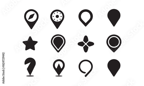 Free Download Collection of Diverse Location Marker Icons, A set of various location marker icons in a clean, minimalist style on white - GFXLoad