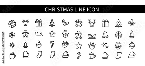 Christmas flat  set  Thin line editable stroke icons and vector illustration 