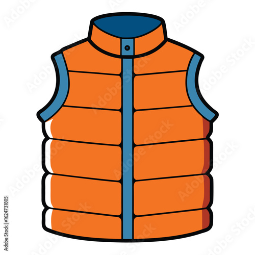 Orange puffer vest with blue trim and collar clothing