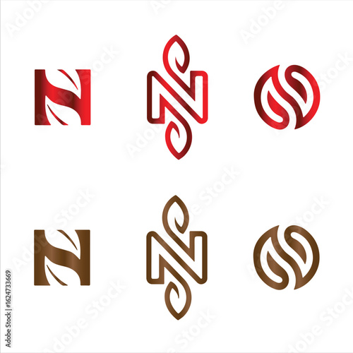 Collection of modern logos featuring the letter n and leaf elements, isolated on white