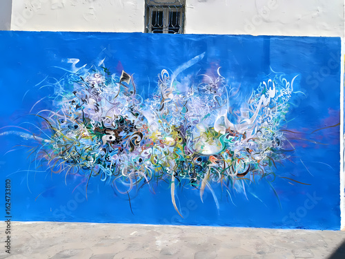 : Abstract Street Calligraphy – Wall Art in Asilah, Morocco.