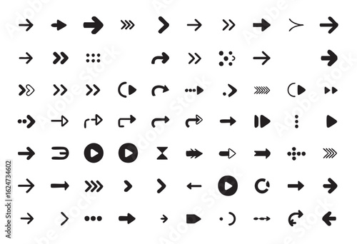 Collection of black and white arrow icons and symbols direction navigation