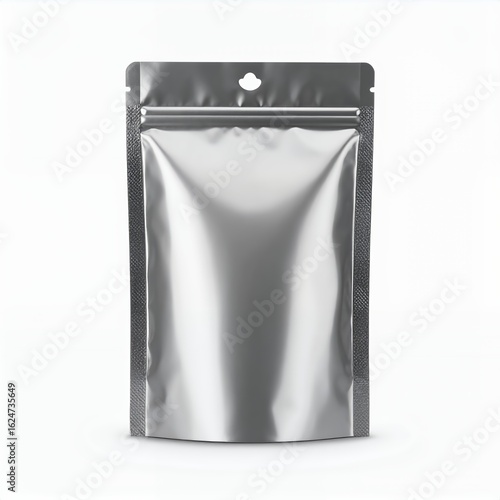 Sleek foil pouch, designed for optimal freshness and secure closure on white background