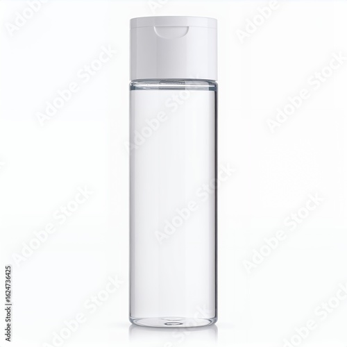 Simple and elegant tall transparent bottle mockup with a white cap isolated on white background