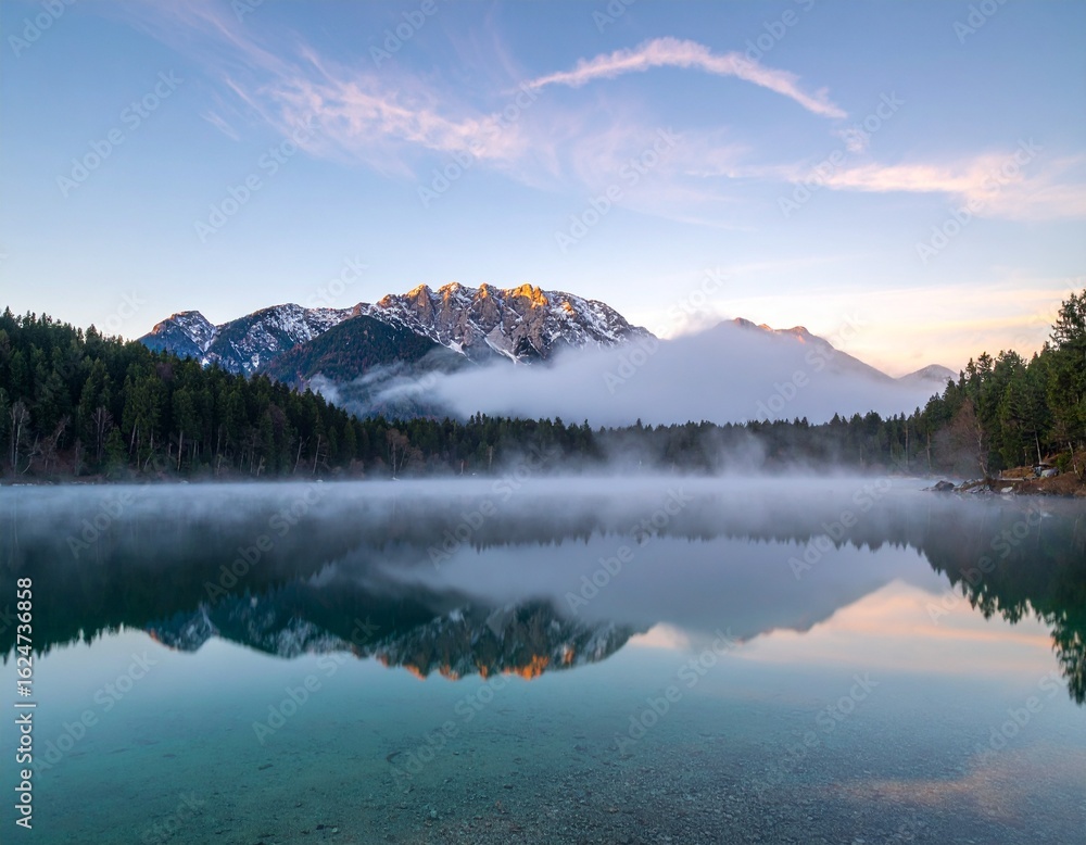 Fototapeta premium Misty mountain lake at dawn (3)
