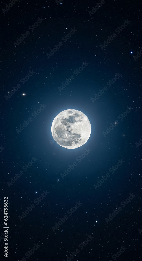 Fototapeta premium Full moon in dark night sky with visible stars, creating serene and mystical atmosphere, perfect for background or wallpaper use