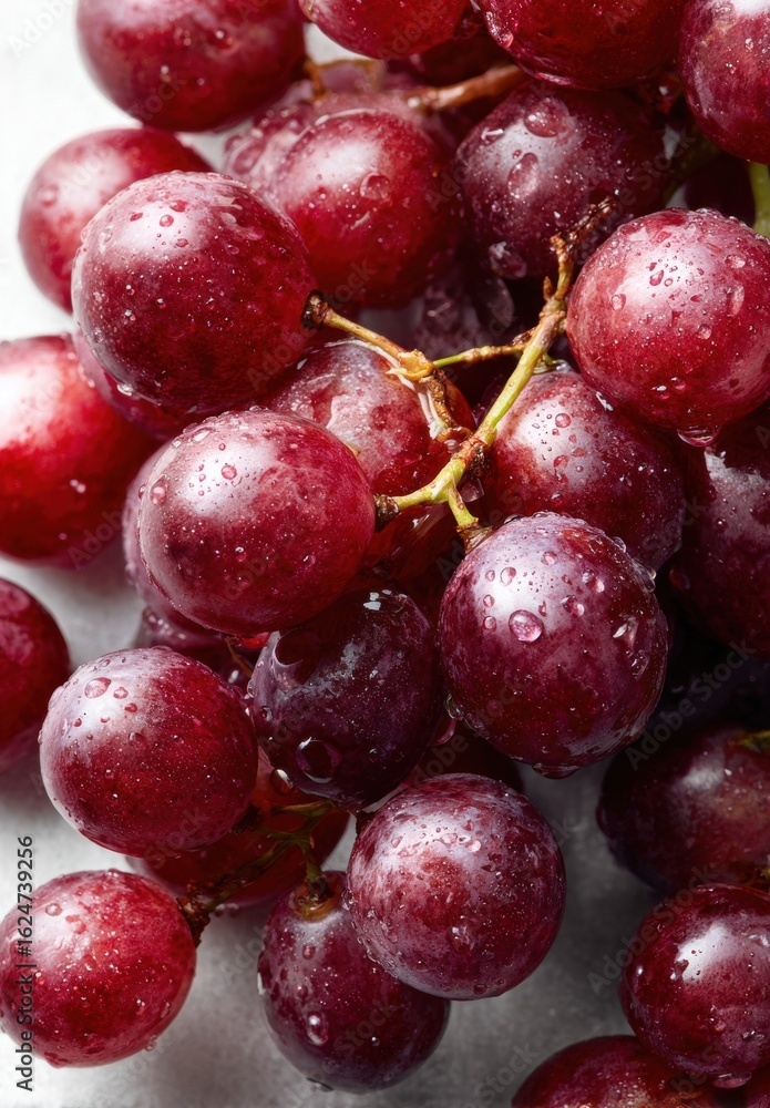 Fresh Red Grapes with Water Drops on Silver Background Fresh Red Grapes with Water Drops on Silver Background