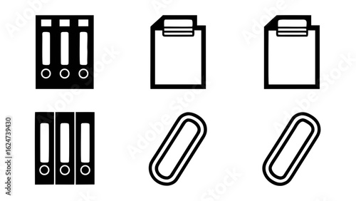 Set of office supplies icons including binders and clipboards