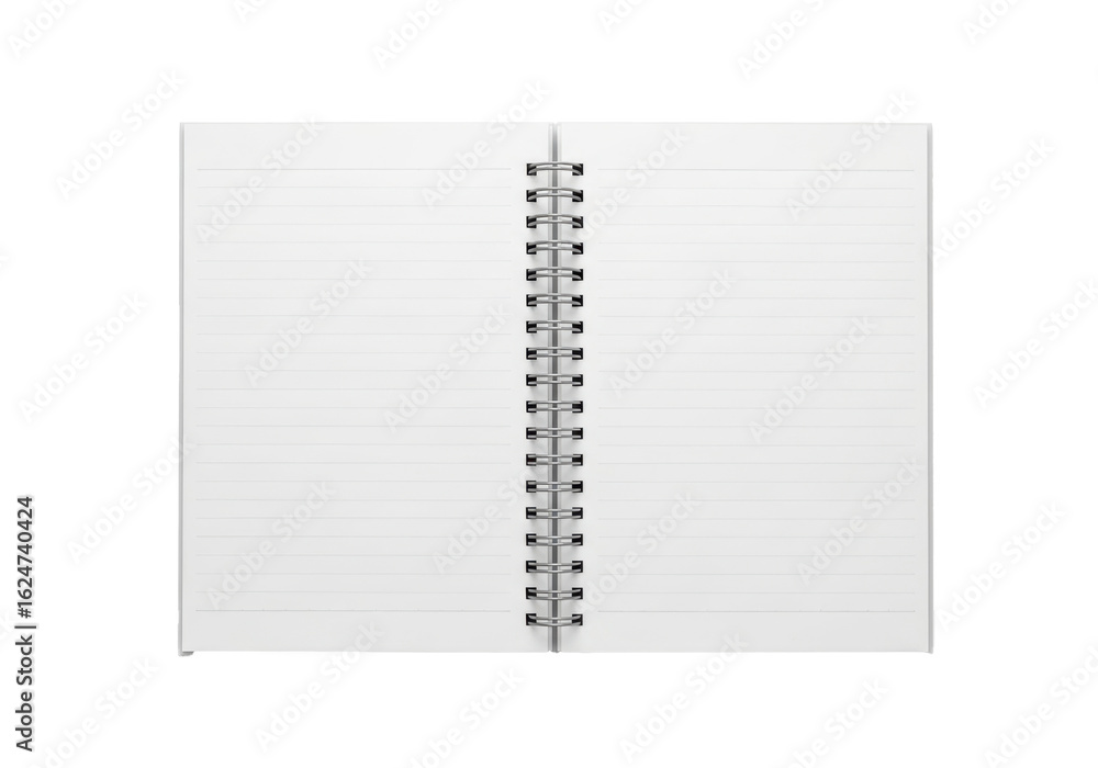 Open blank spiral notebook isolated on transparent background Open blank spiral notebook isolated on transparent background
