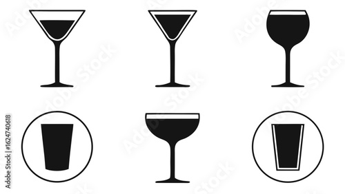 Collection of black silhouette cocktail glasses and tumblers