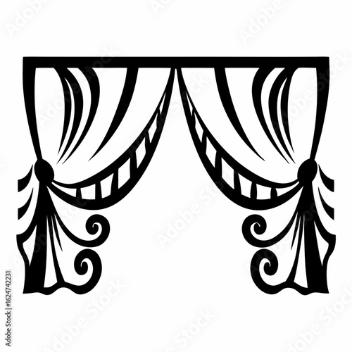 Decorative curtain valance window treatment home decor design interior elegant swag fabric drapery silhouette vector illustration
