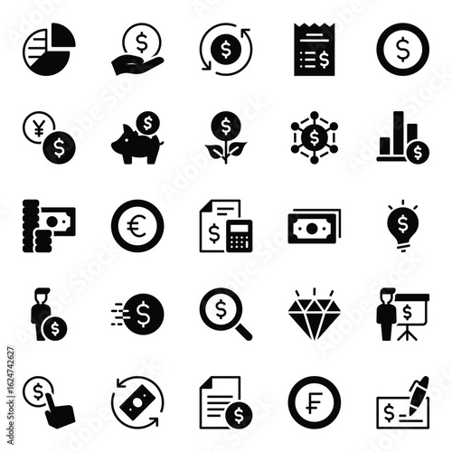 Glyph icons set for Finance investing
