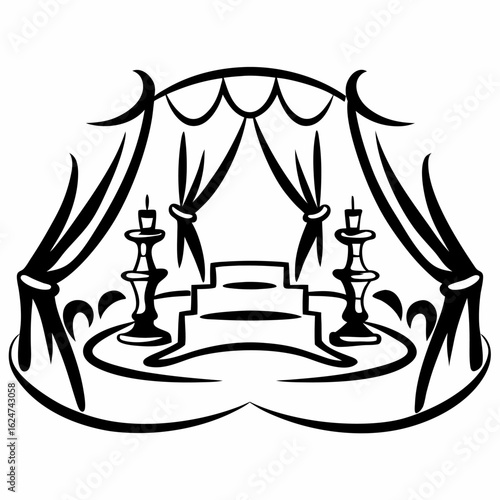 Elegant stage design with curtains, platform, and candles for theatrical performances and events scene setup vector illustration
