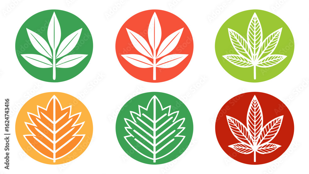 Fototapeta premium Set of stylized leaf icons in colorful circles