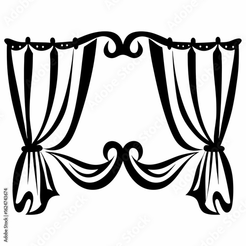 Elegant black and white curtains vector illustration window treatment design interior decor home textile drapery art vector illustration