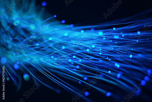 Neon-lit fiber network, futuristic light pulses, abstract data motion