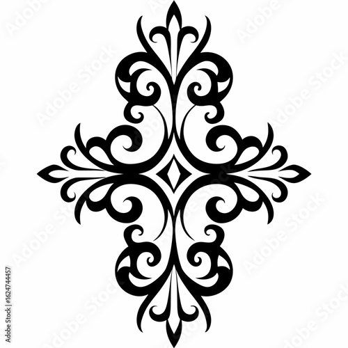 Floral flourish decorative ornament design element vector illustration swirl pattern cross shape scroll art vector illustration