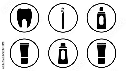 Dental hygiene icons set toothbrush toothpaste and tooth symbol
