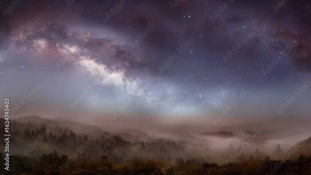 Fototapeta premium A dramatic time lapse captures dark storm clouds rolling across a mountain landscape at sunset, with light from the orange sun illuminating the sky