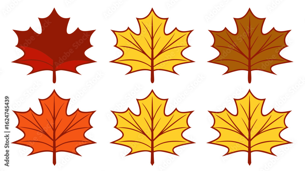 Obraz premium Collection of stylized maple leaves in autumn colors