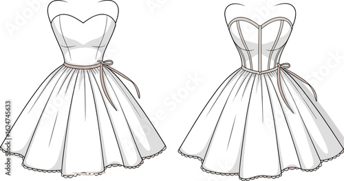 Elegant strapless sweetheart neck short mini dress, perfect for weddings, proms, and special occasions, with a playful pleated skirt and a delicate waist ribbon.