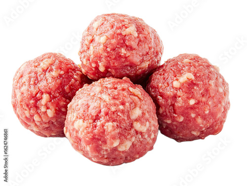 Four uncooked seasoned beef meatballs isolated on transparent background