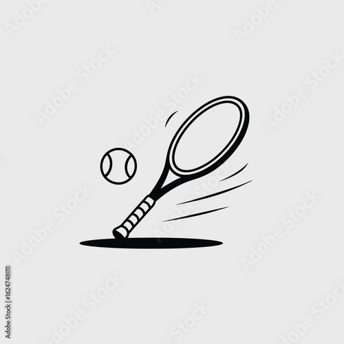 Hand drawn tennis racket and ball in motion