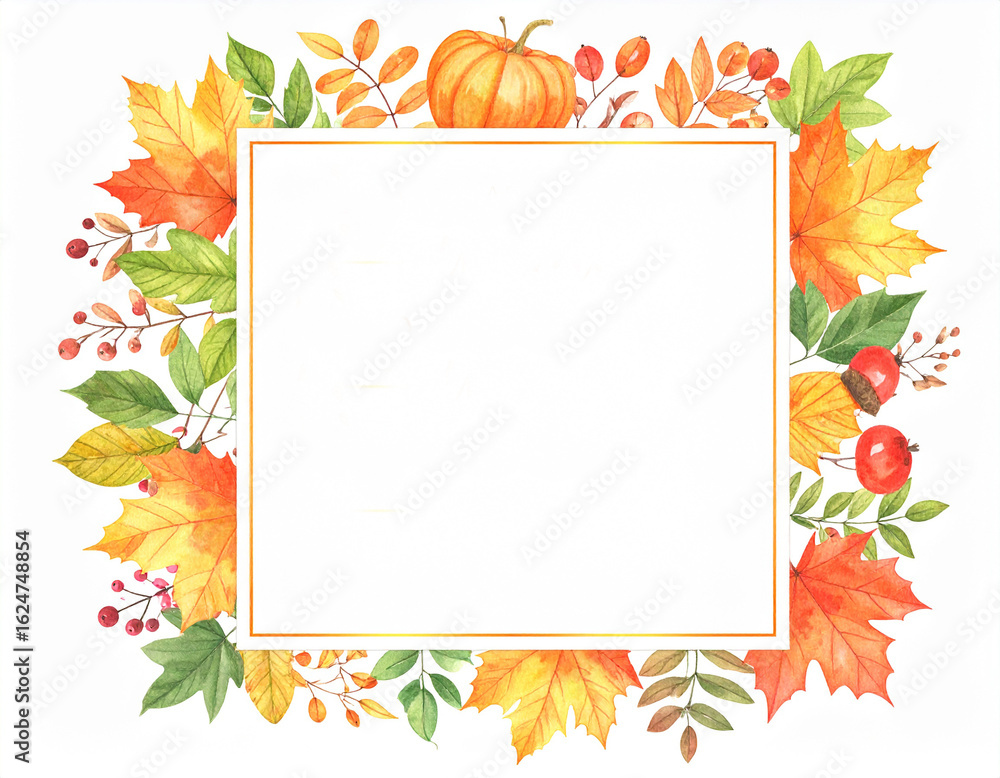 Fototapeta premium Colorful autumn leaves forming a border with blank space in the center.