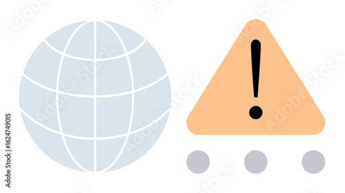 Globe and orange warning triangle with exclamation mark highlight global risks, alerts, or warnings. Ideal for safety, disaster management, cybersecurity, environmental issues, global awareness, data