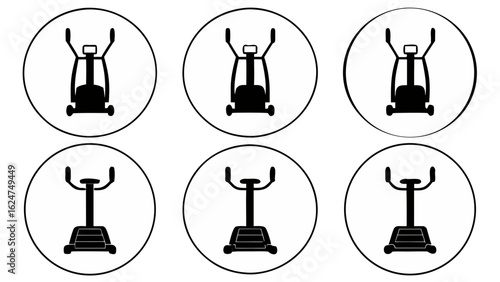 Set of six elliptical machine icons in circles