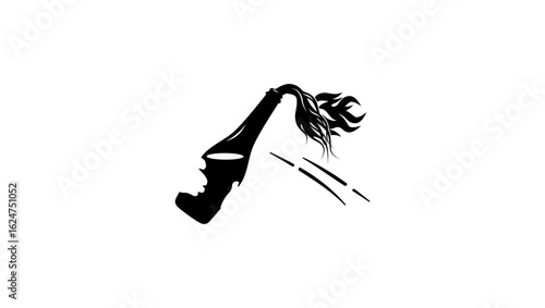 Hand throwing molotov cocktail, black isolated silhouette