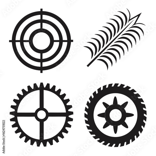 Target feather gear cog wheel concentric circles crosshairs
