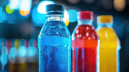 Refreshing sports drinks in vibrant colors, perfect for workouts and hydration
