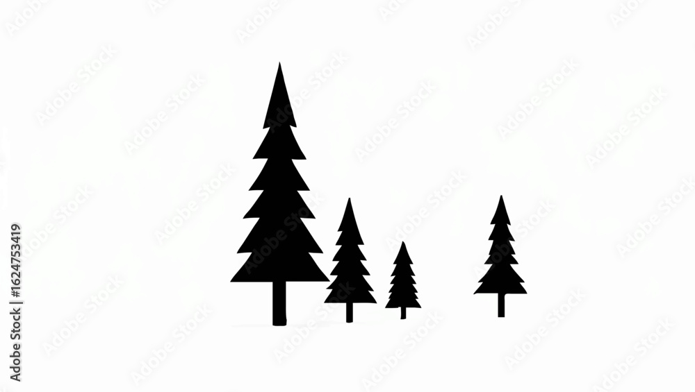 Fototapeta premium Three Evergreen Trees Silhouette on White Background