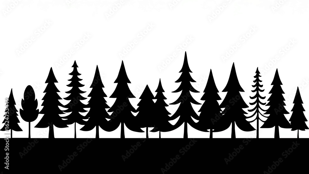 Obraz premium Various Trees Silhouette Border on White