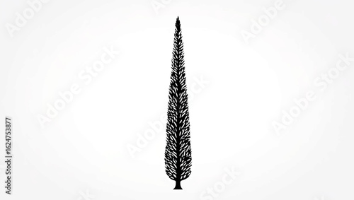 Cypress Tree Silhouette in Black and White

