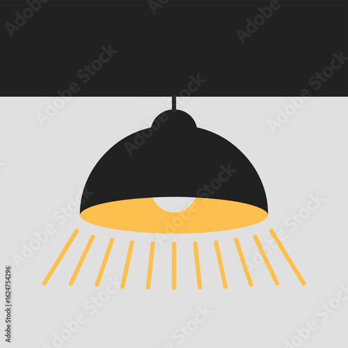 Modern black pendant light fixture emitting warm yellow light