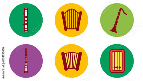 Collection of musical instruments icons in circles