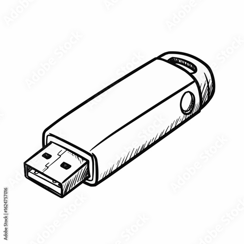 USB flash drive sketch in black and white for schoolchild items  