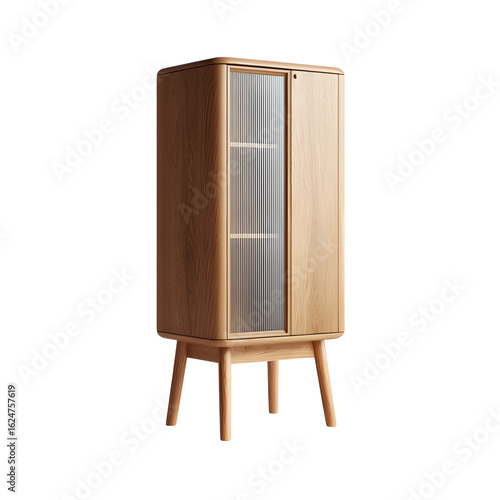 Minimalistic wooden cupboard with long legs, isolated on the transparent background