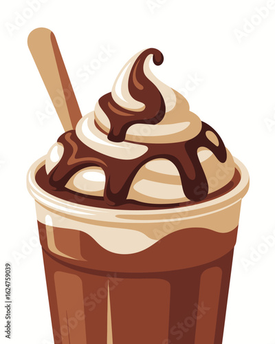 Delicious chocolate frappe with whipped cream and drizzle