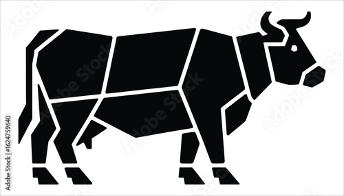 Geometric Cow Silhouette Vector in Minimalist Black Style
